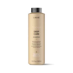 Lakme Teknia Deep Care shampoo i 1000 ml flaska. Vårdande schampoo för skadat hår. Finns på frisorgrossen.
