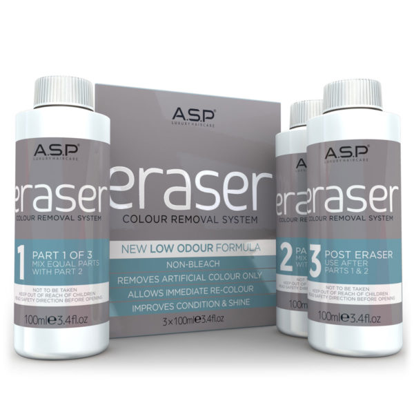 Eraser från ASP tar effektivt bort färgmolekyler från färgat hår. Finns hos Frisörgrossen