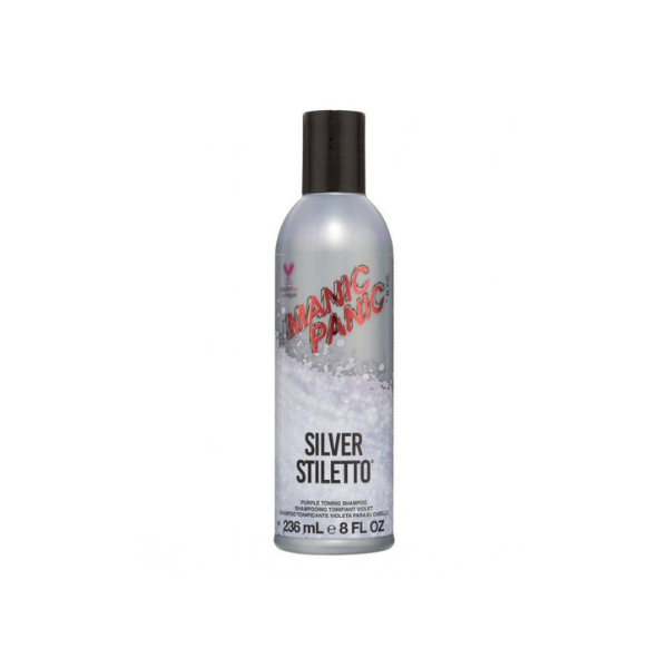 Silverschampo Silver Stiletto från Manic Panic är för att få bort oönskade gula toner, finns på frisörgrossen.