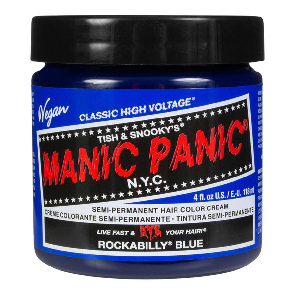 Rockabilly Blue från Manic Panic, semi-permanent hårfärg som håller 25 tvättar. Finns hos Frisörgrossen
